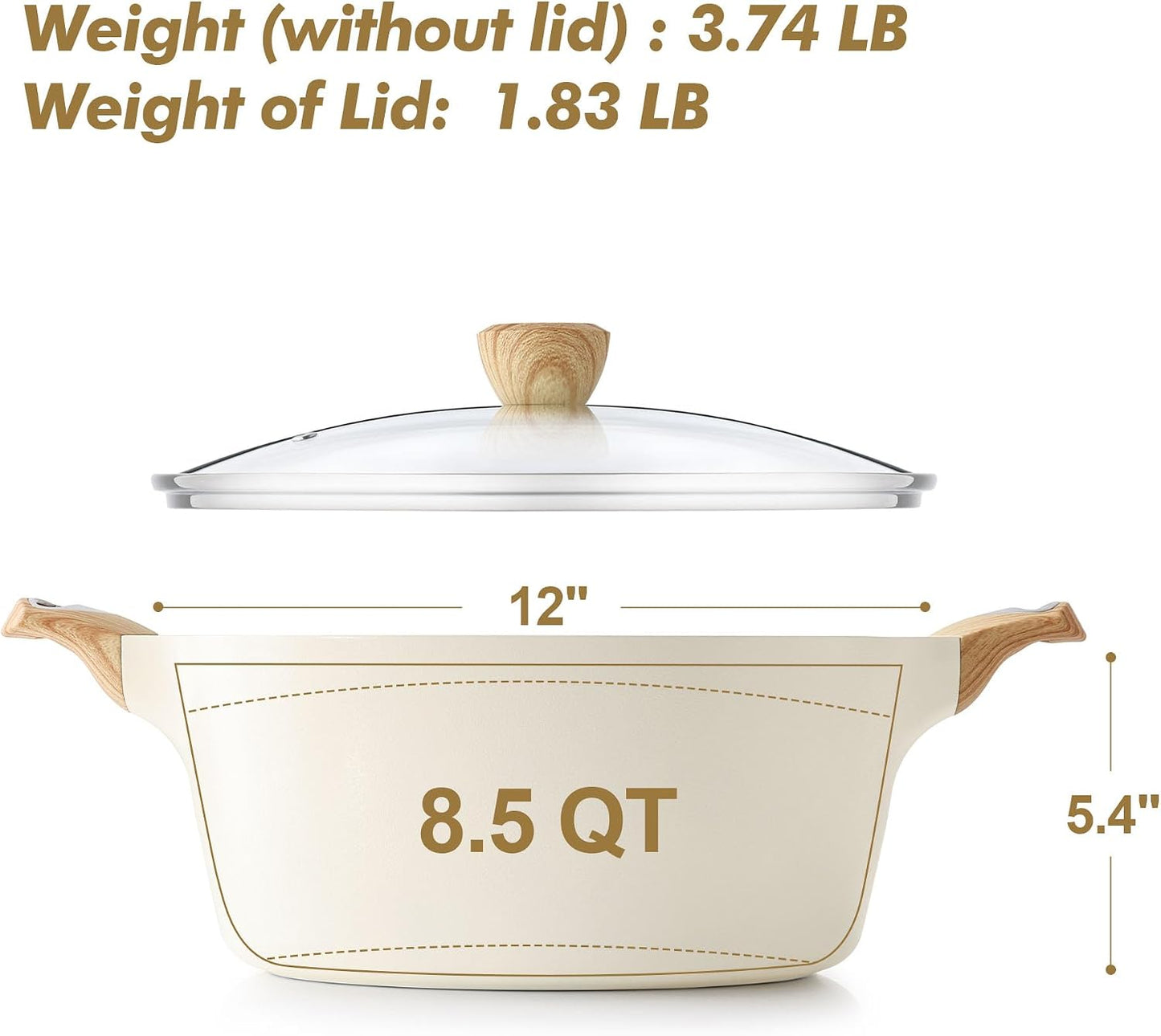 SENSARTE Ceramic Nonstick Stock Pot with Lid, 2.6/4.5/6.6/8.5/11 QT Soup Pot Casserole Pot, Non-toxic Healthy Pasta Pot