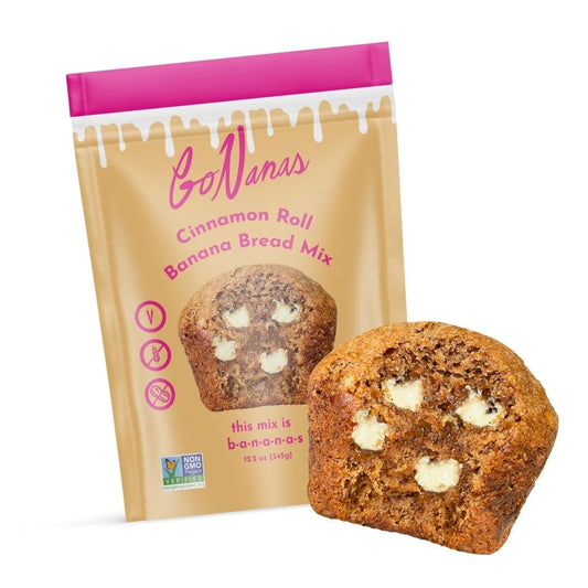 GoNanas Cinnamon Roll Banana Bread Mix, Vegan, Gluten Free Healthy Snacks. Oat Flour Bread or Muffin Mix. Women Owned, US