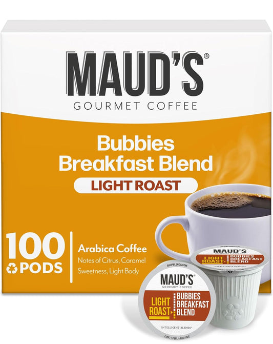 Maud's Breakfast Blend Coffee Pods, 100 ct, Light Roast Coffee in Recyclable Single Serve Pods – 100% Arabica Beans,