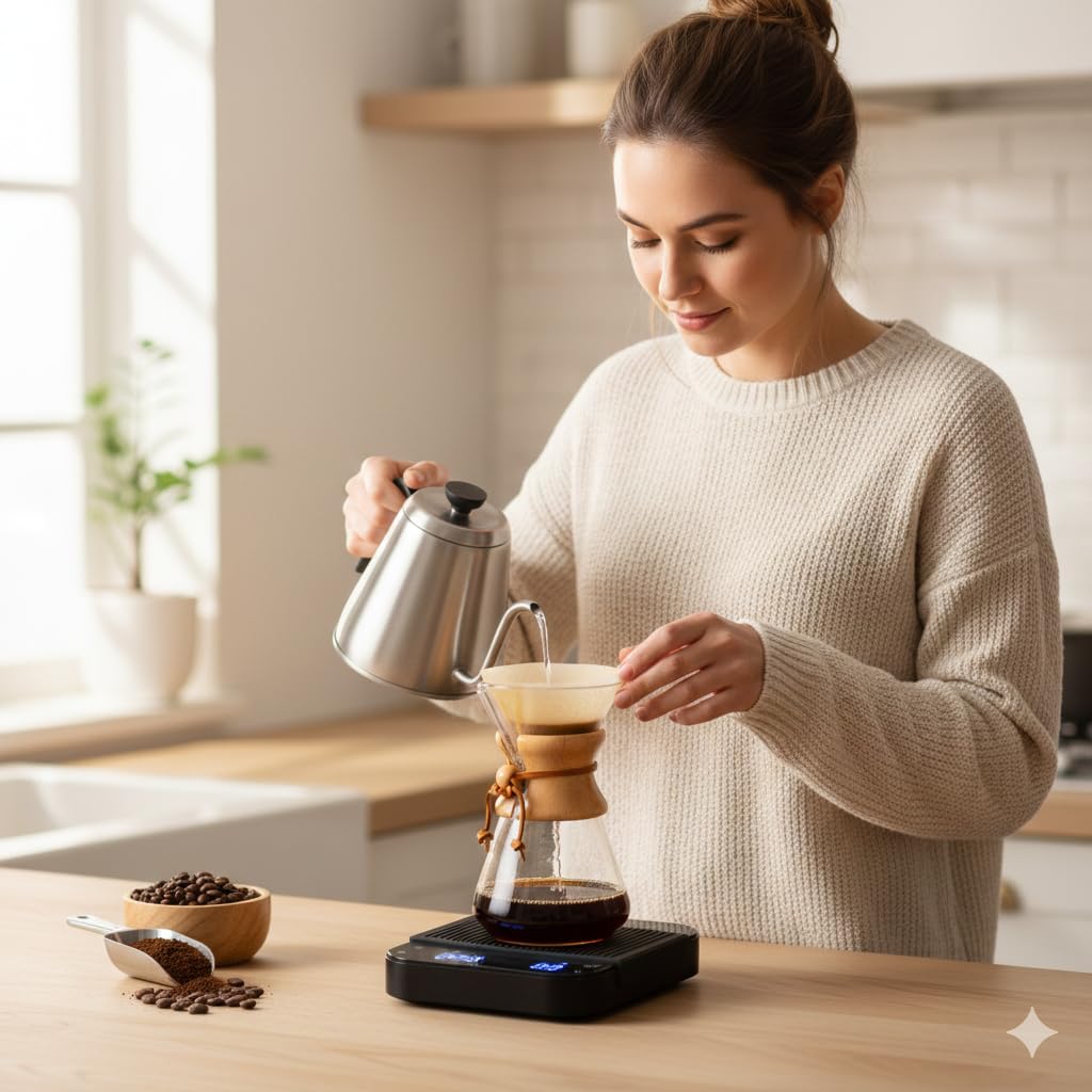 Smart Weigh Coffee Scale with Timer, Precision Espresso &amp; Tea Digital Scale, Espresso Machine Accessories for Pour-Over Coffee, Travel Food Scale, LED Display, Rechargeable USB-C - 3kg/0.1g