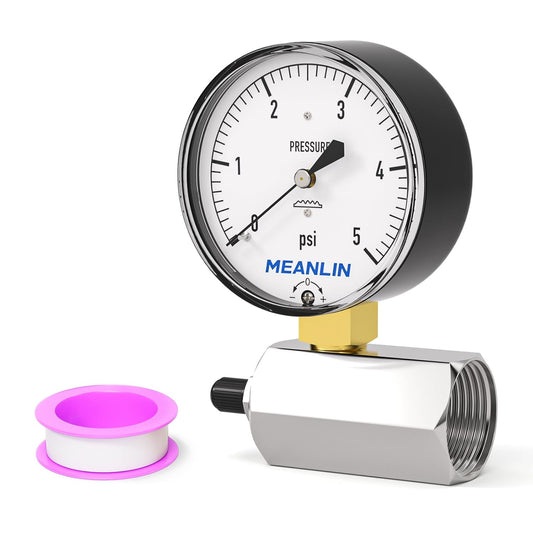 MEANLIN MEASURE 0-5Psi Diaphragm Type Capsule Low Pressure Gauge with 3/4" FNPT Connection Valve, 2-1/2" FACE DIAL