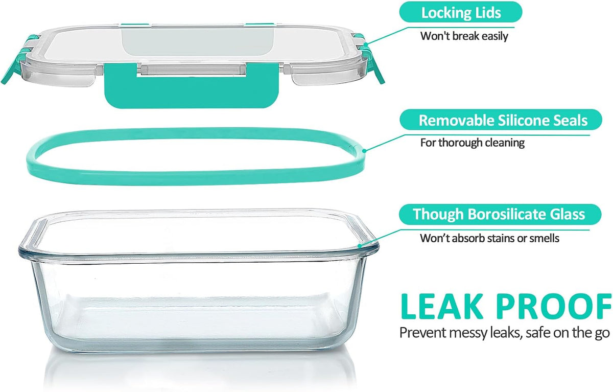 [80 oz & 36 oz]Extra Large Glass Food Storage/Baking Containers Set with Lids, 2 Pack 80 oz(10 cup)&2 Pack 36 oz (4.5 cup)Airtight Glass Container,Microwave,Oven,Freezer and Dishwasher, Green