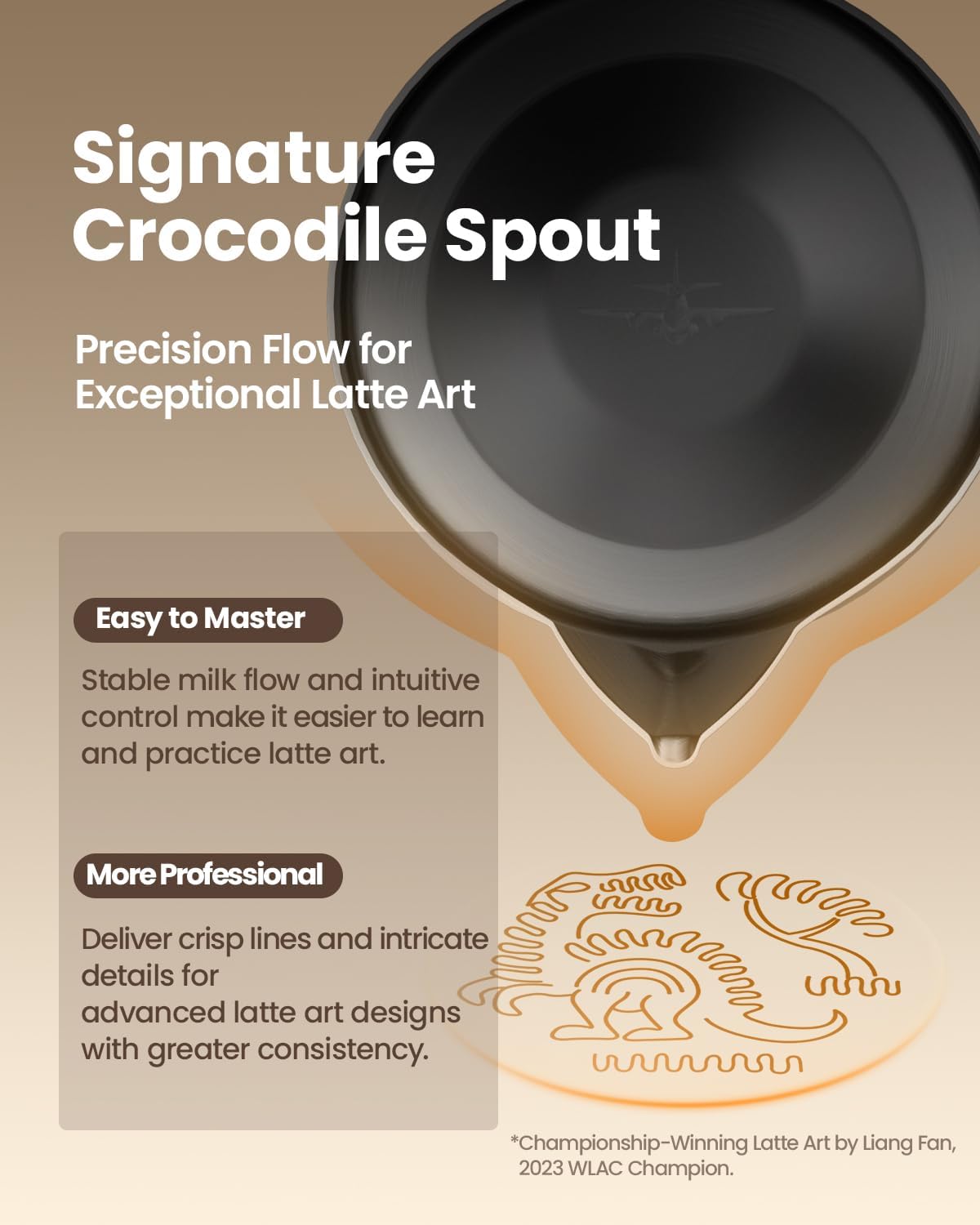MHW-3BOMBER 16.9oz Milk Frothing Pitcher, World Champion Endorsed Espresso Steaming Pitcher with Crocodile-Shaped Precision Spout, Stainless Steel Latte Art Milk Jug for Baristas, 5.0 White P5020W