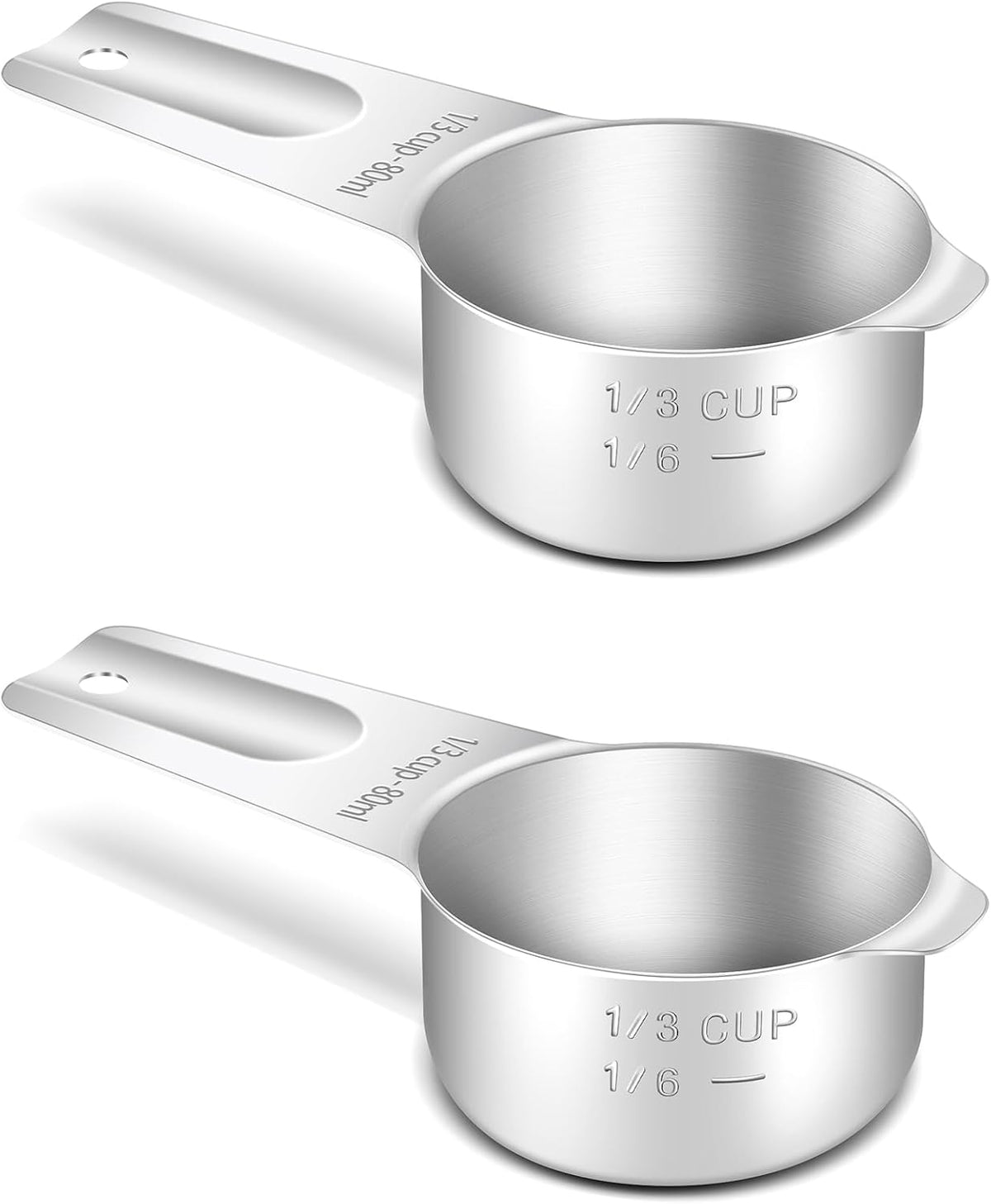 2PCS 1/3CUP (80ML, 2.6OZ) Measuring Cup, 18/8(304) Stainless Steel | Precise, Food-Grade, ‌Rust-Free, Sturdy &amp; Durable, Dishwasher-Safe