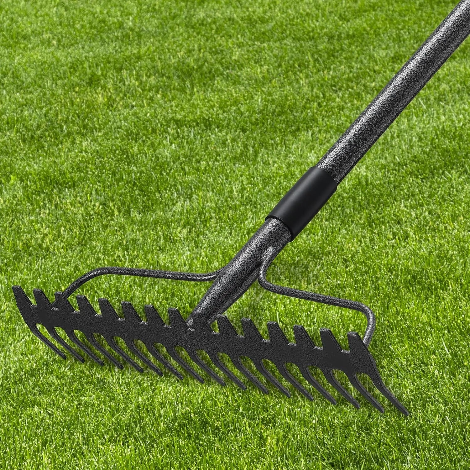 inch bow rake with 17 metal tines for garden soil loosening