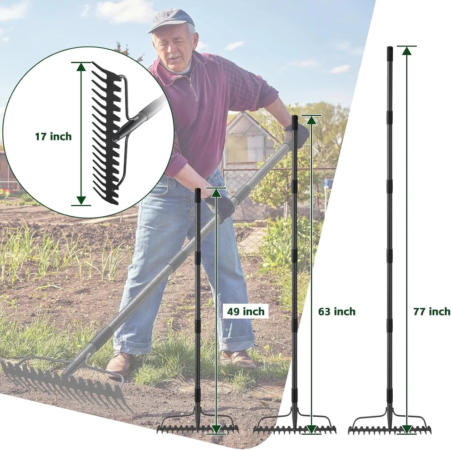 Professional bow rake with durable stainless steel handle for yard maintenance tasks