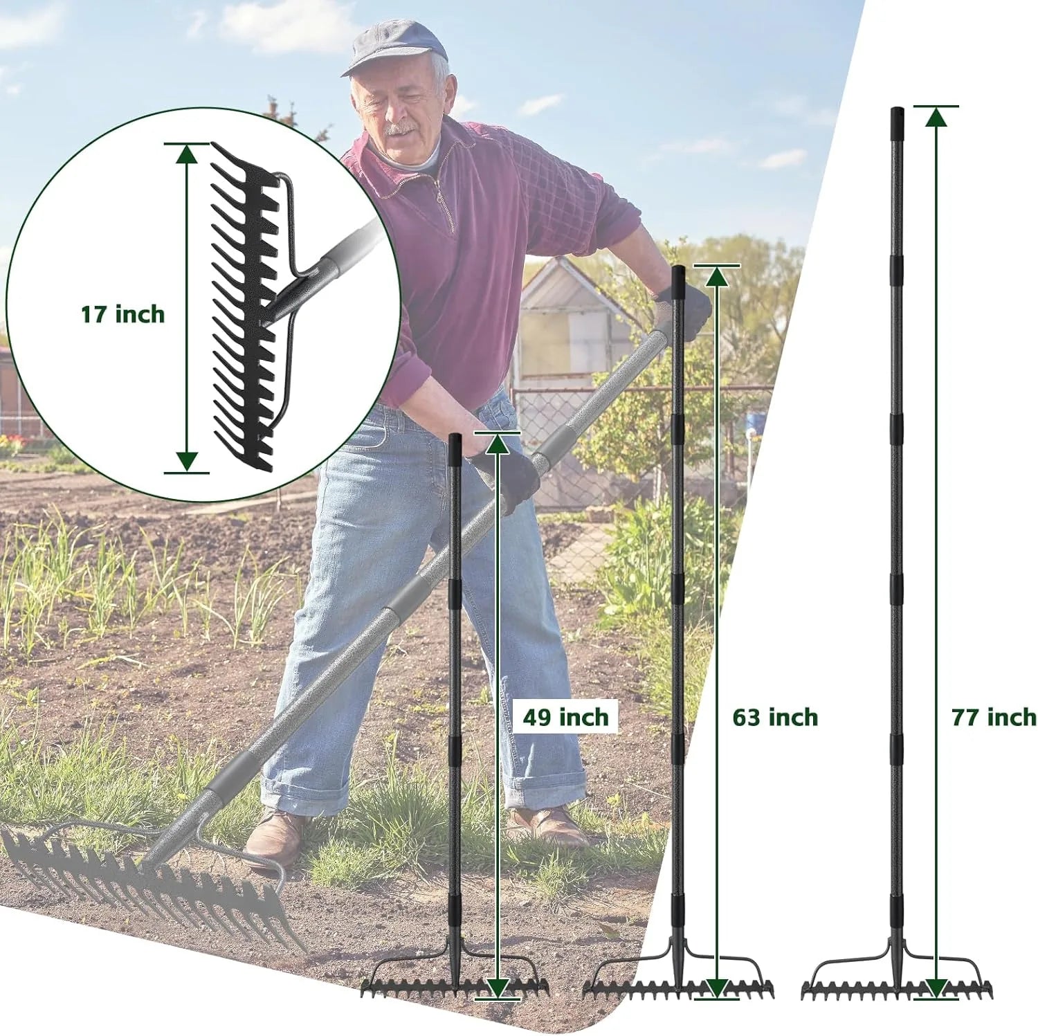 Professional bow rake with durable stainless steel handle for yard maintenance tasks
