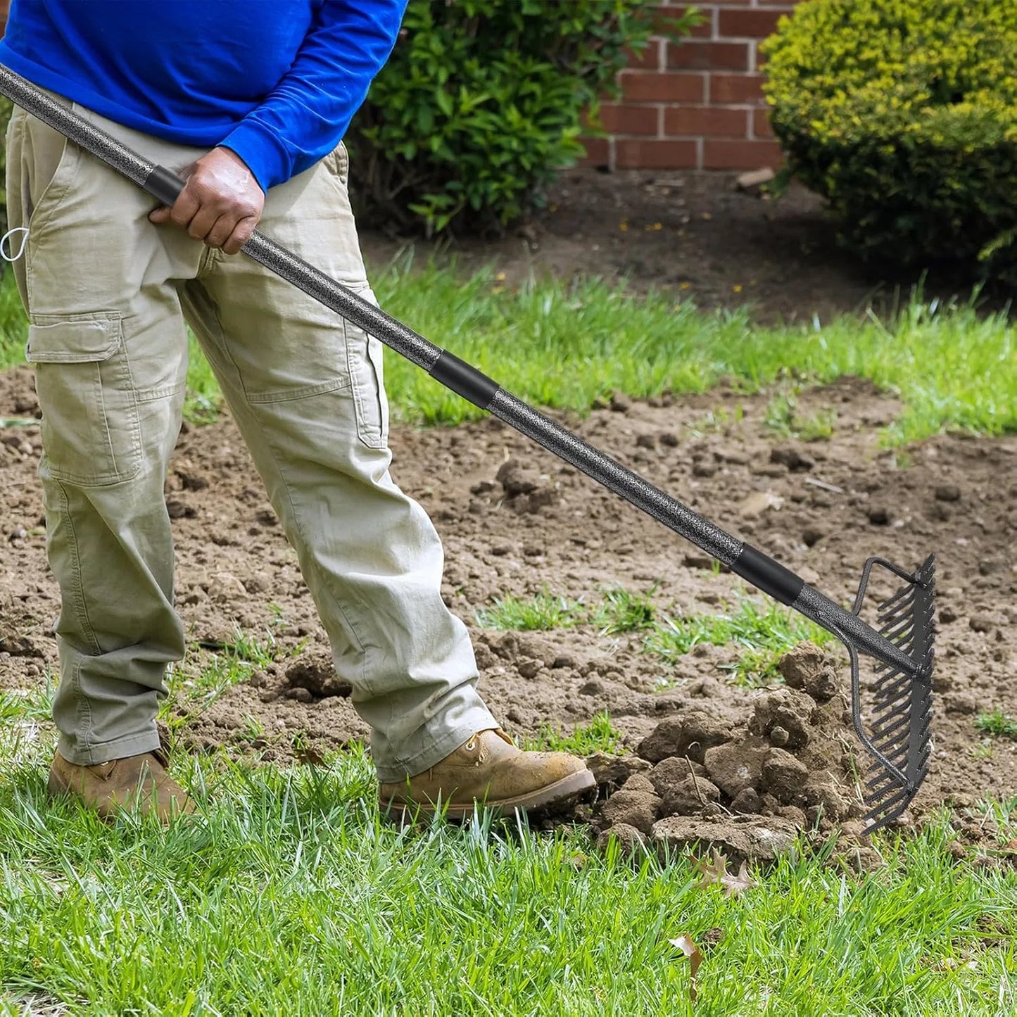 Garden soil rake 63 inches long perfect for leveling and cultivating land