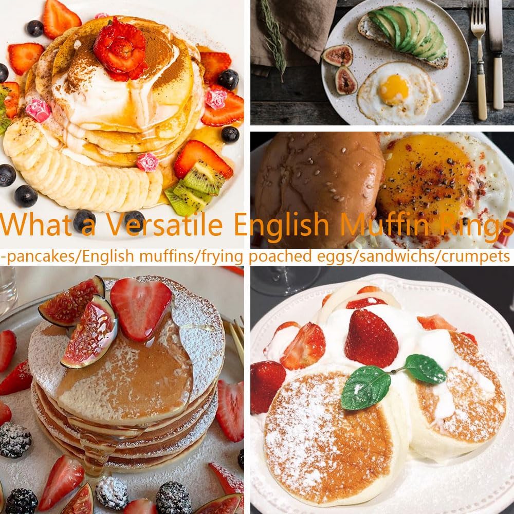 8 Pieces English Muffin Rings Crumpet Rings 3.15 Inch Stainless Steel Double Rolled Tart Ring Nonstick Metal Round Ring Mold for Kitchen Cooking Baking