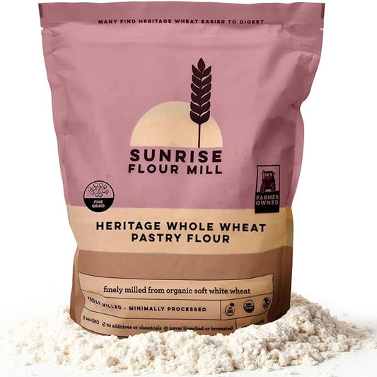 Sunrise Flour Mill USDA Organic Heritage Whole Wheat Pastry Flour - 5 lbs | Milled from White Sonora | Easier to Digest with