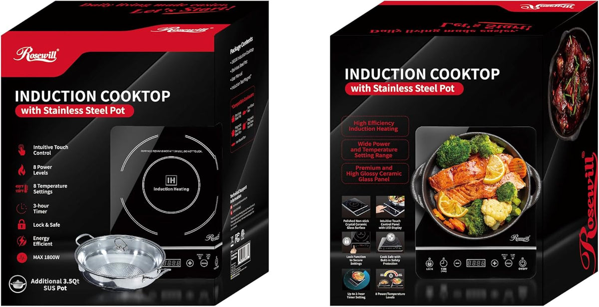 Rosewill Induction Cooker 1800 Watt, Induction Cooktop, Electric Burner with Stainless Steel Pot 10" 3.5 QT 18-8, RHAI-13001