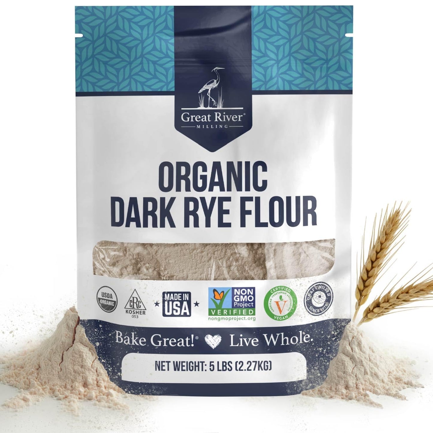 Great River Milling Organic Dark Rye Flour, Whole Grain, 5 lb | Organic Dark Rye Flour for rye bread, pumpernickel, sourdough starters, bagels, crackers and multigrain loaves; deep rye