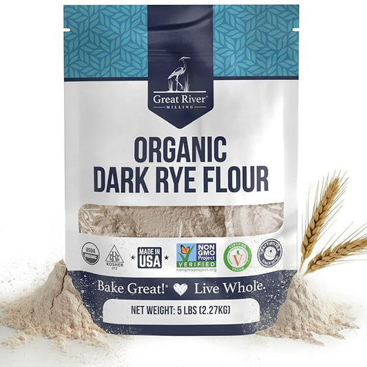 Great River Milling Organic Dark Rye Flour | Whole Grain, Non-GMO, Kosher, Unbromated | Earthy Flavor for Rye Bread,