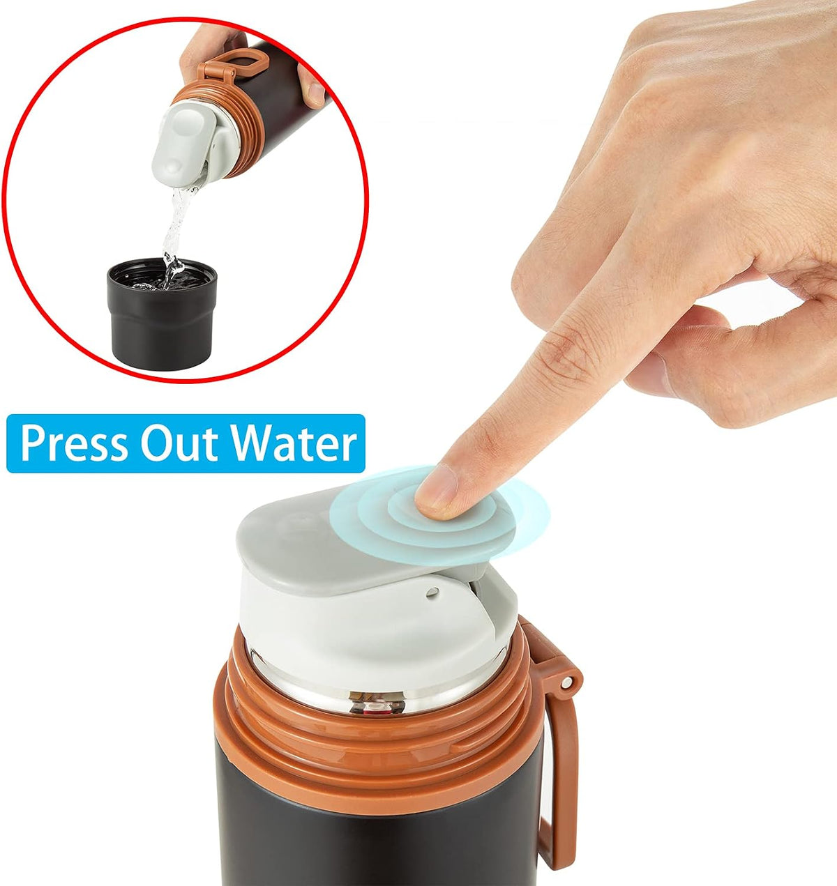 Insulated Water Bottle-Stainless Steel Vacuum Coffee Cup with Handle,Flask Double Walled Sport Travel Mug with Leakproof Lid,Keep Hot &amp; Cold 12 Hours BPA Free 15oz(Black)