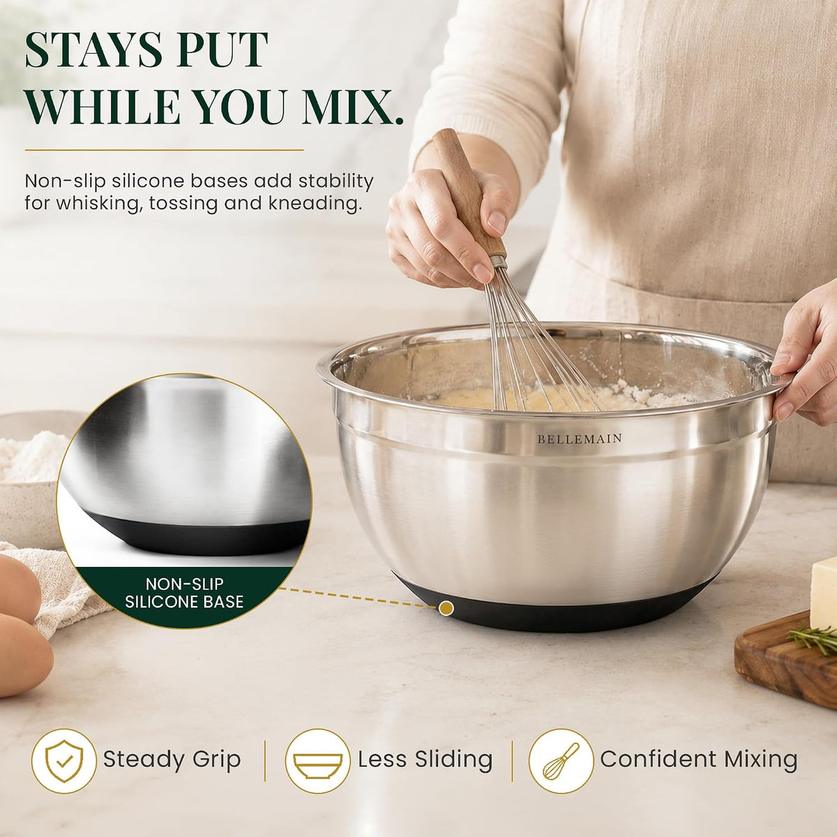 Bellemain Stainless Steel Mixing Bowls with Airtight Lids Set - Set of 3