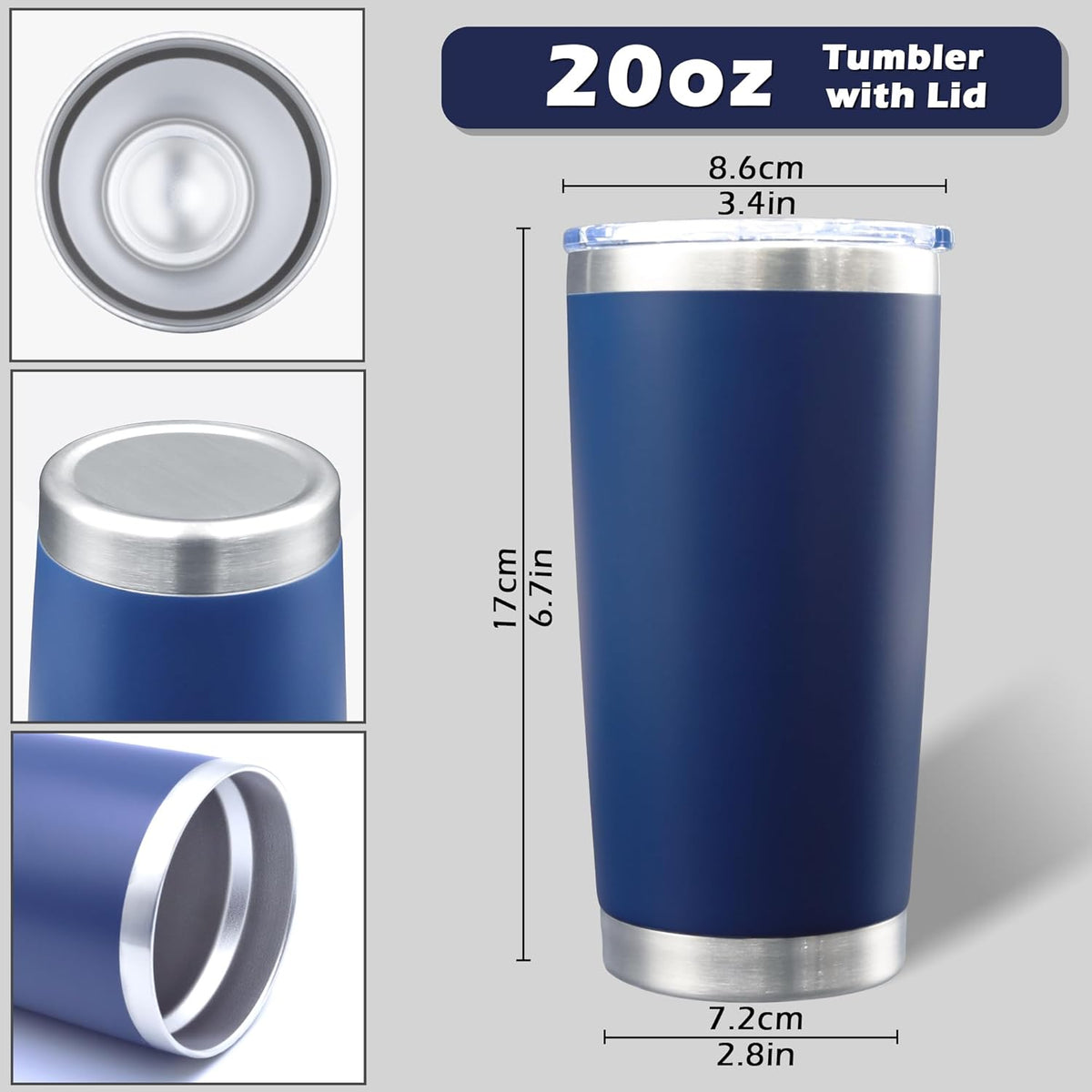 20oz Tumbler Bulk Stainless Steel Tumblers with Lid Vacuum Insulated Double Wall Travel Coffee Mug Powder Coated Tumbler Cup for Hot and Cold Drinks(Navy Blue, 6 pack)