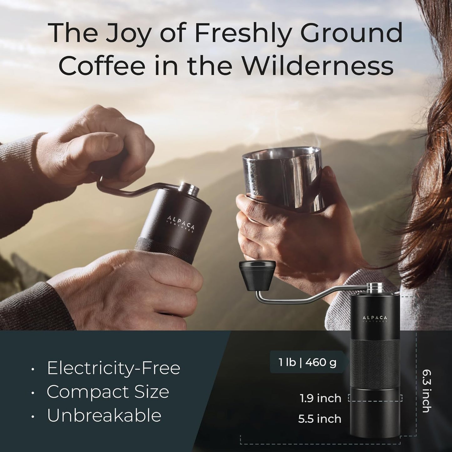 Premium Manual Coffee Grinder for Espresso, Pour Over &amp; French Press with Stainless Steel Conical Burr, Precision Adjustable Hand Grinder, Compact Travel Size - by Alpaca Ventures