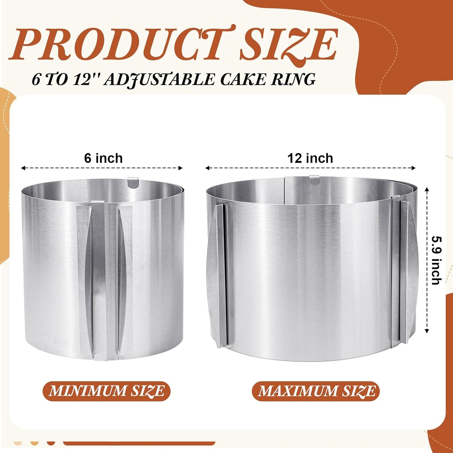 Hushee 1 Pcs Extra High 15cm Cake Ring 6 to 12 Inch Adjustable Cake Mold