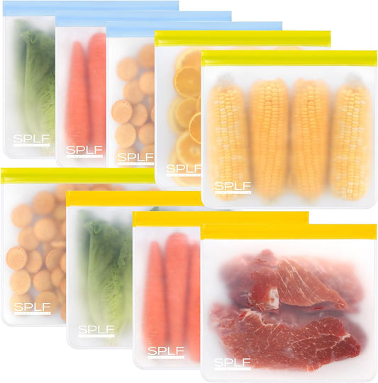 SPLF 9 Pack Reusable Gallon Freezer Bags Dishwasher Safe, Multicolor