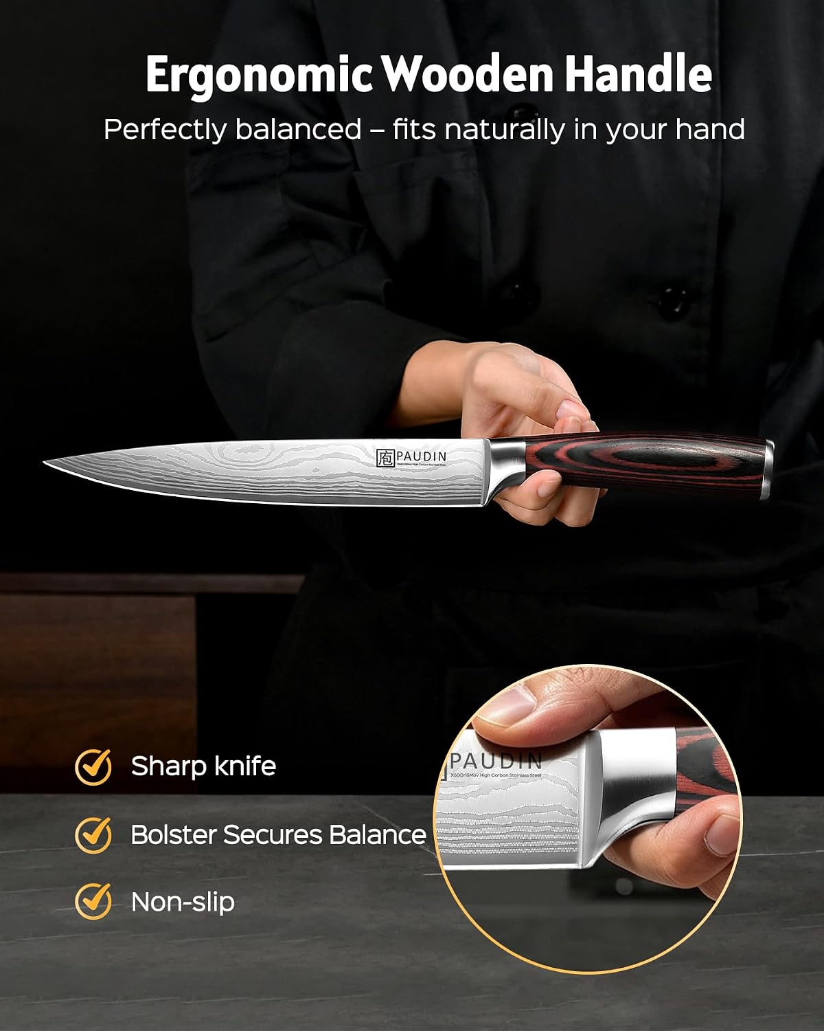 PAUDIN Carving Knife 8 inch, Ultra Sharp Brisket Slicing Knives