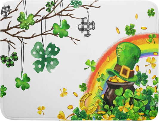 Giwawa St Patrick Dish Drying Mat Large Lucky Clover Tree Shamrock Dish Drainer Mats 18x24inch Spring Elf Hat Rainbow