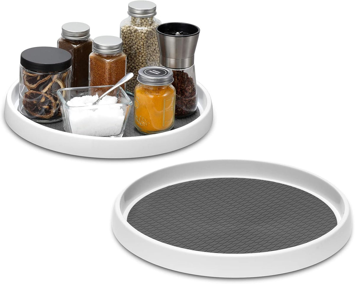 2 Tier 10" Turntable Lazy Susan Spice Organizer - Rotating Seasoning Rack for Pantry Cabinet Kitchen Countertop, Table Top Organizing - Multiuse Two Tier Rotating Organization Rack Spinner