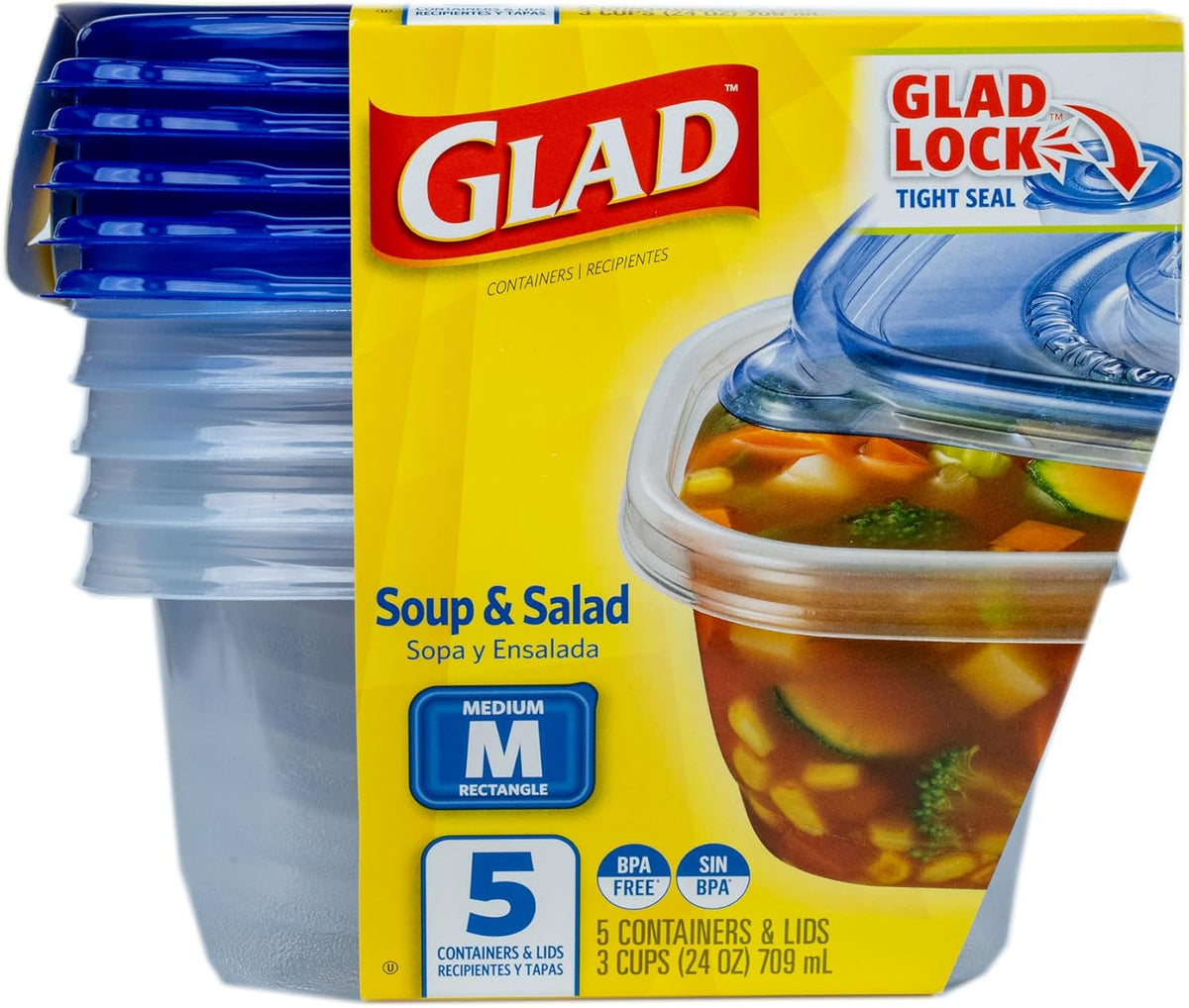 Glad GladWare Medium Rectangle Food Storage Containers, 24 Oz, 5 Ct, 6-Pk