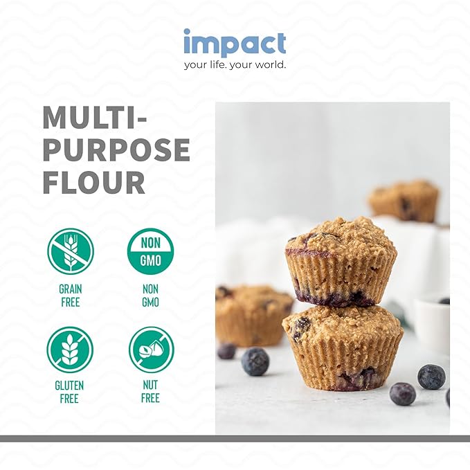 Impact - Conventional Cassava Flour, Gluten, Grain, Dairy, Soy & Nut Free, Vegan, Non-GMO, Fine Texture, All-Purpose Baking Flour - 2lb Resealable Bag