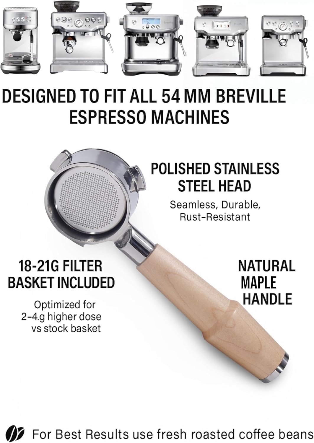 Bottomless Portafilter 54mm Breville Compatible Maple Handle
