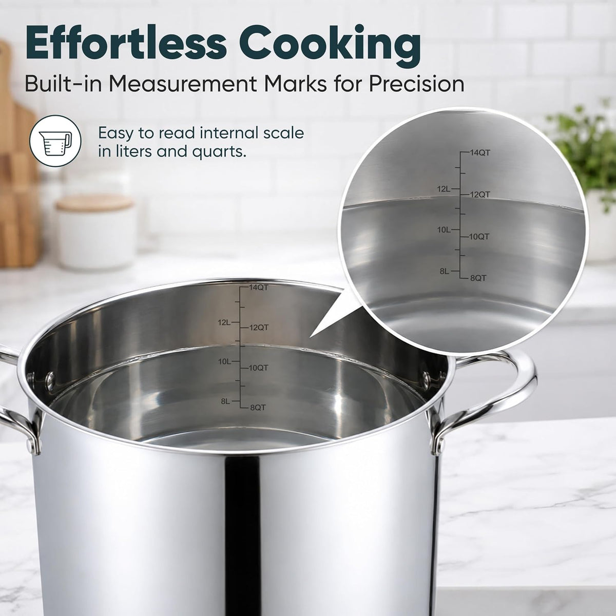 E-far 14 Quart Stainless Steel Stock Pot, Heavy Duty Induction Stockpot with Glass Lid for Cooking Soup Canning, Thick Tri-Ply Bottom & Riveted Handles, Compatible with All Stoves, Dishwasher Safe