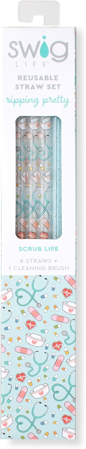Swig Life Reusable Straw Set with Cleaning Brush, Scrub Life | Reusable Straw Set - Cleaning Brush Included - 14 Inch Long - Accessories for Cups &amp; Mugs