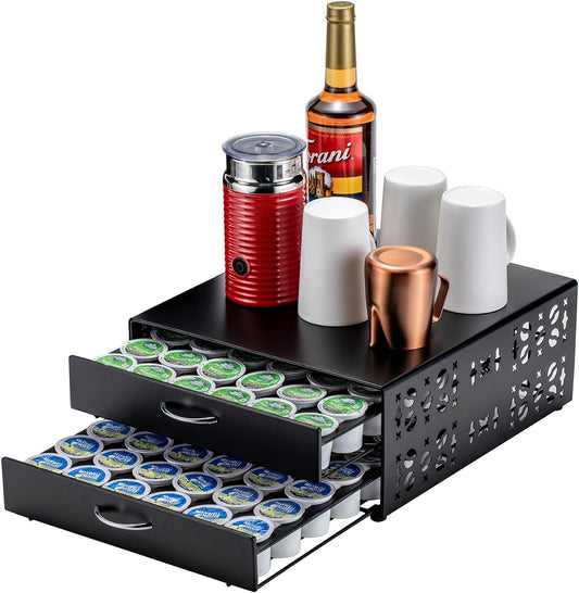 FlagShip K Cup Organizer Drawer 2 Tier Coffee Pod Holder for Keurig Pod Holder Save Space Countertop Kitchen (84 Pods
