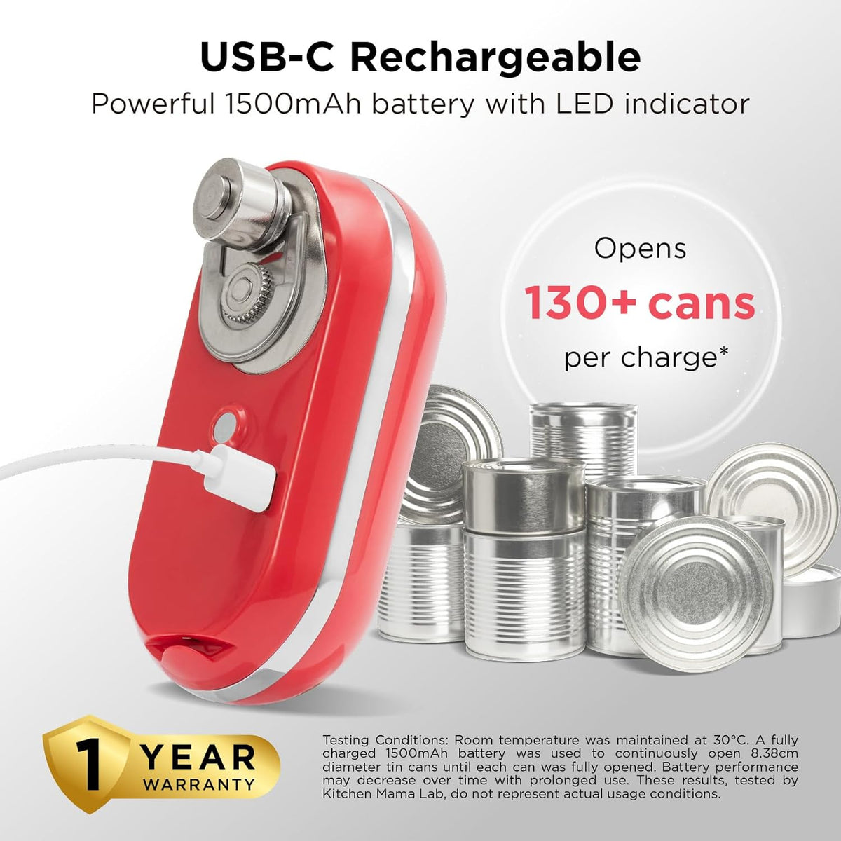 Kitchen Mama Mini Plus Rechargeable Electric Can Opener, Red