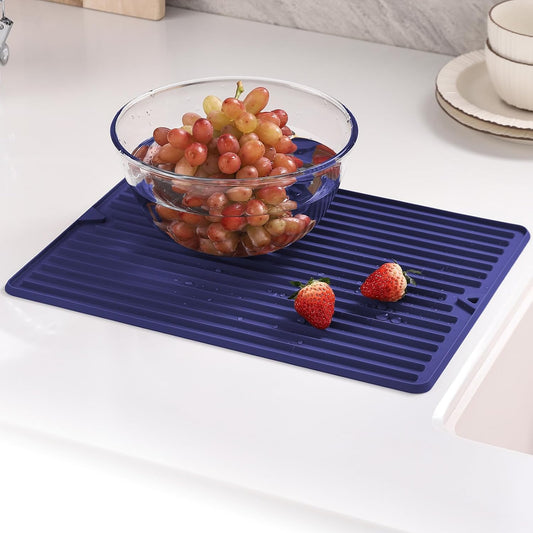 Silicone Dish Drying Mat, Flexible and Thick, 12" x 16", Blue | For Kitchen Counter and Bathroom, Heat Resistant Trivet, Countertop Protector, Non-Toxic, Non-Slip, For Under Dishes Rack