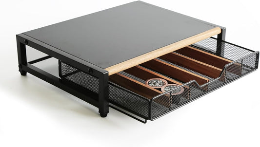 Coffee Pod Drawer,Coffee Station Organizer for Coffee Pod Storage,Movable Solid Wood Partition Board, Counter Coffee Bar