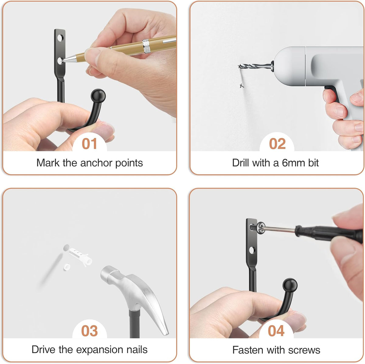 10 Pack Wall Hooks, Metal Hooks Wall Mount, Hold up to 45 Lbs