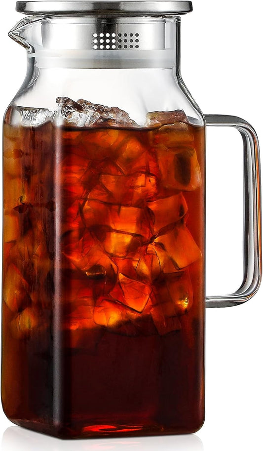 40 oz,1.2Liter Square Glass Pitcher with Lid and Spout, Breast Milk Pitcher with Handle for Fridge, Borosilicate Glass