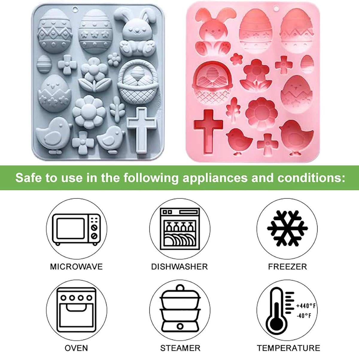 Easter Bunny Egg Chocolate Mold Set - 15-Cavity Silicone Baking Molds with Rabbit &amp; Egg Designs, Food-Grade for Easter Cakes, Spring Party Treats &amp; DIY Crafts - 2 Pack