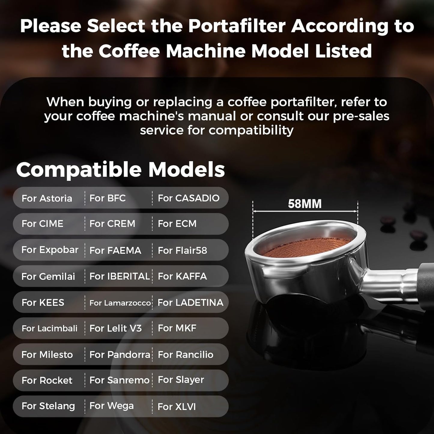 IKAPE 58mm Bottomless Naked Portafilter, Suitable for E61, Flair 58, ECM, Rocket, Sanremo, Synesso, Slayer, VBM Coffee Machines (Included 20g Capacity Filter Basket)
