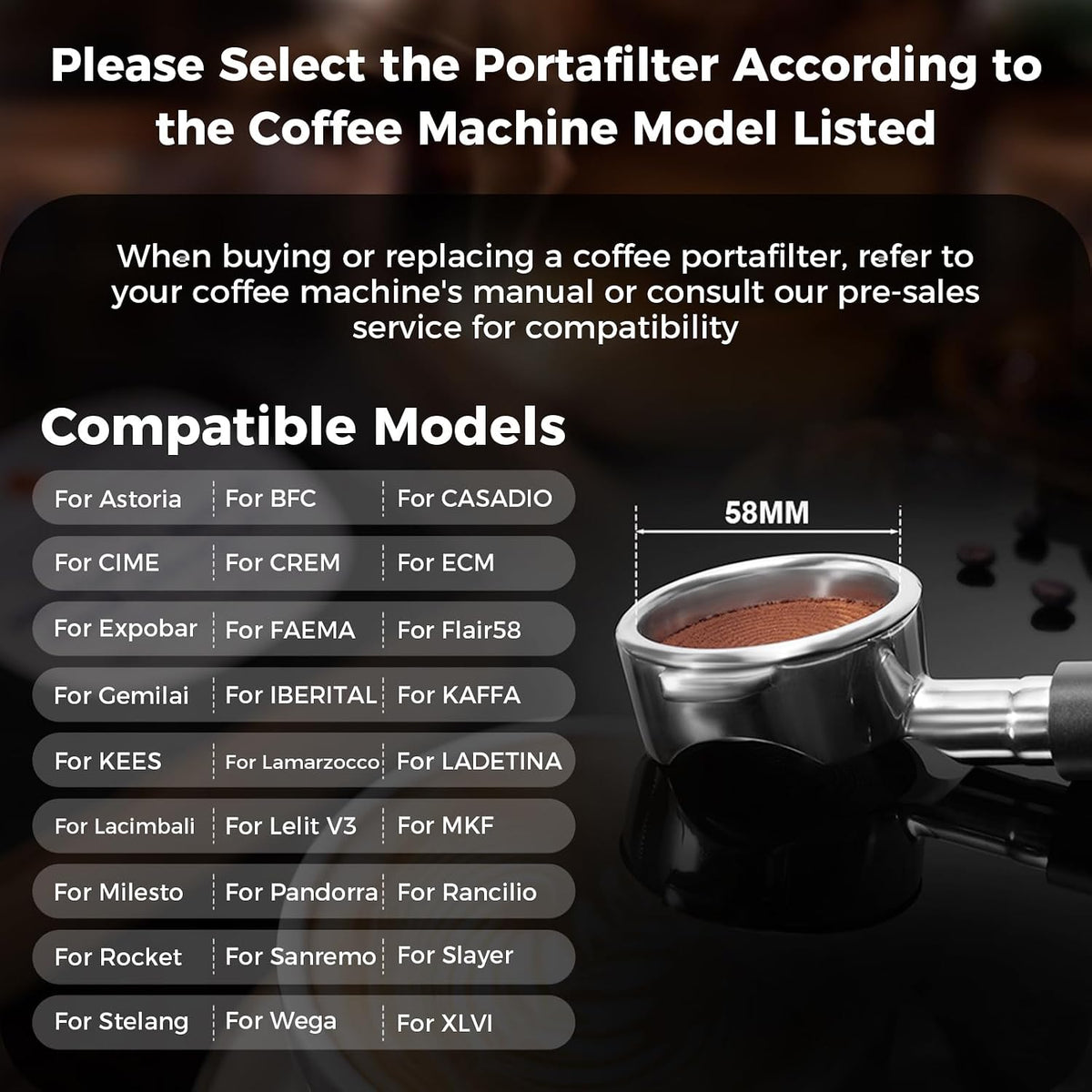 IKAPE 58mm Bottomless Naked Portafilter, Coffee Portafilter with Black Silicone Handle, Fits E61, Flair 58, ECM, Rocket, Sanremo, Synesso, Slayer, VBM Machines, with 18g Capacity Filter Basket