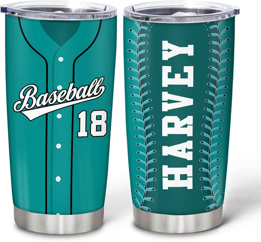 Hyturtle Personalized Baseball Tumbler Baseball Players Design Stainless Steel Double Walled Vacuum Insulated Tumblers