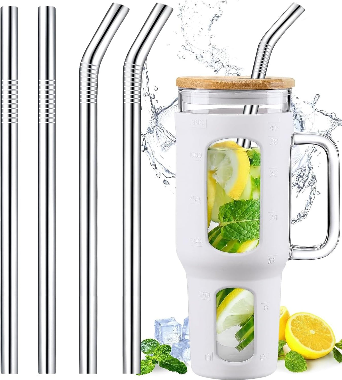 Vinaco 4 Pcs 0.35" Wide Bore Reusable Stainless Steel Metal Smoothie Straws