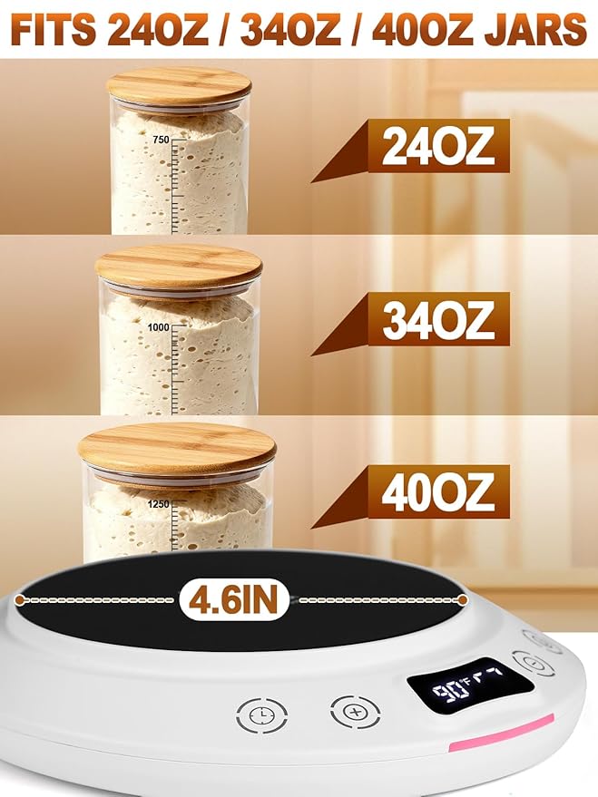 Sourdough Starter Warmer Kit - Precise 1°F Temperature (70~120°F Range) & 0~24H Timer Control Dough Heating Mat with 2 Thermometer Strips, Bread Baking Supplies Gifts, White