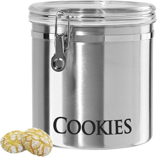 Oggi Jumbo 8" Stainless Steel Cookies Clamp Canister - Airtight Food Storage Container Ideal for Kitchen & Pantry Storage of