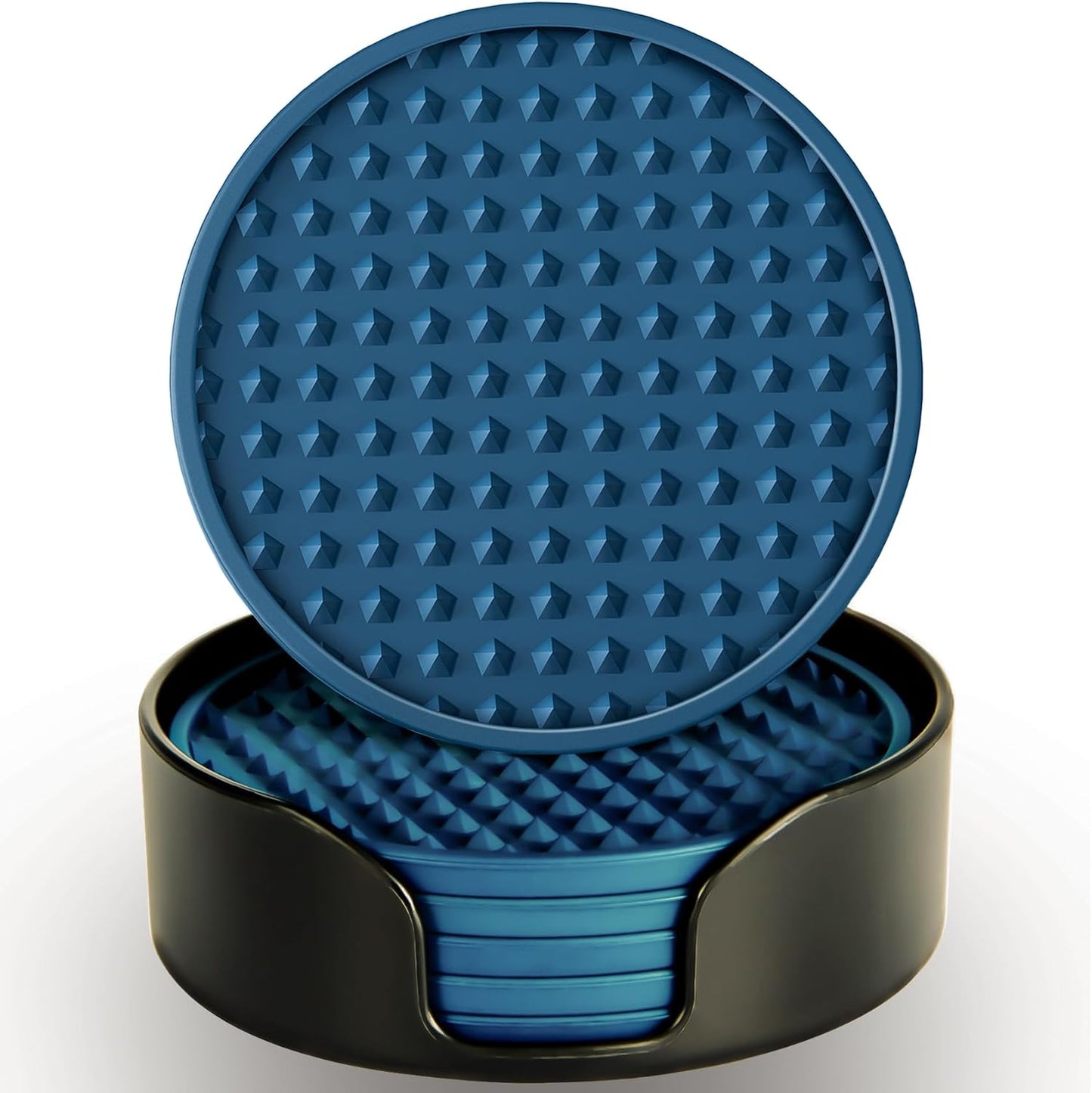 Coasters for Drinks 6 Pcs Drink Coaster with Holder,Heat Resistant Silicone Cup Mat Tabletop Protect