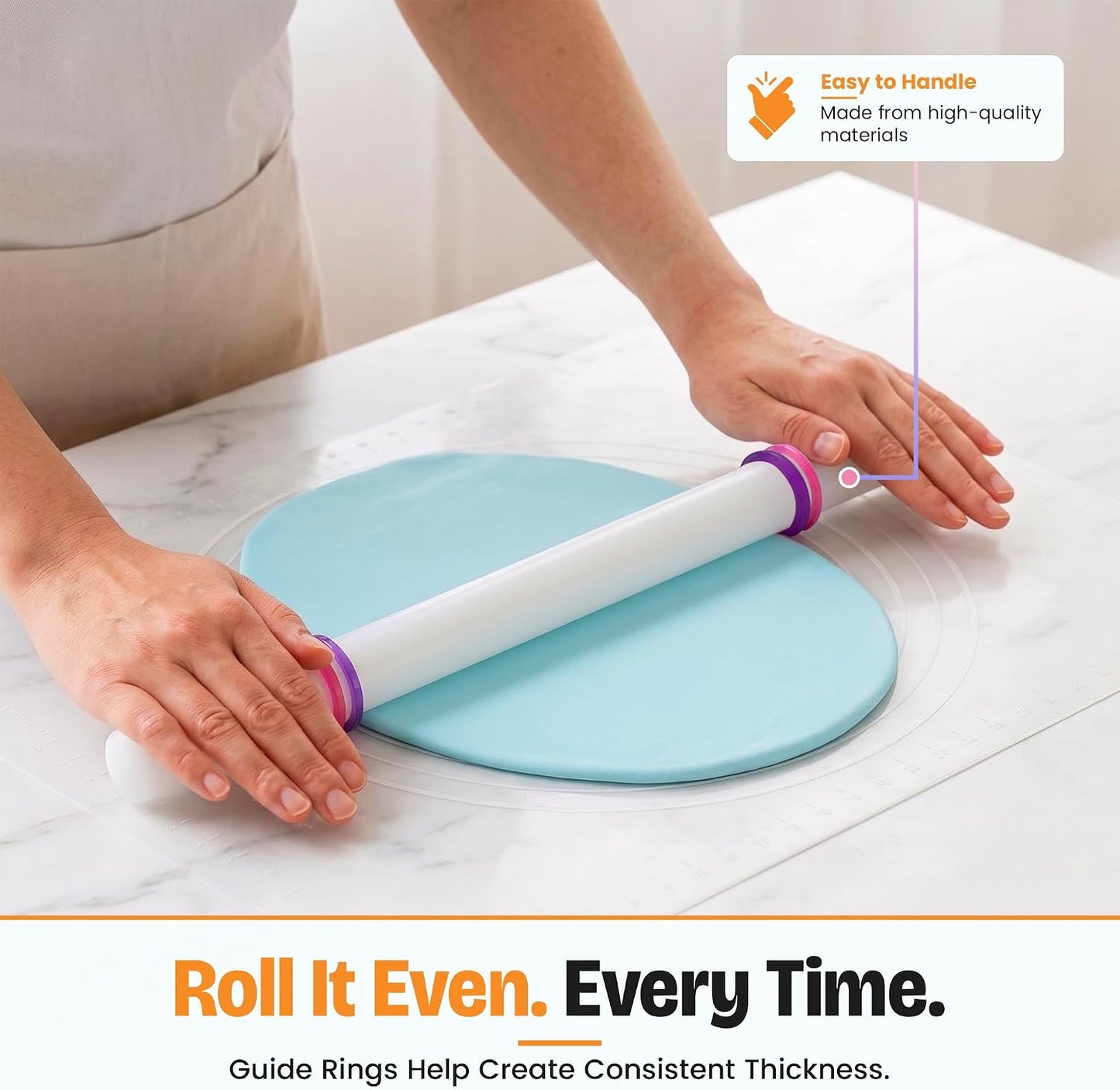 Bakerpan Fondant Roller Set - 3 Fondant Rolling Pins with Thickness Guide Rings for Fondant, Gum Paste, Sugar Paste &amp; Cake Decorating - 19.5", 13" &amp; 9"