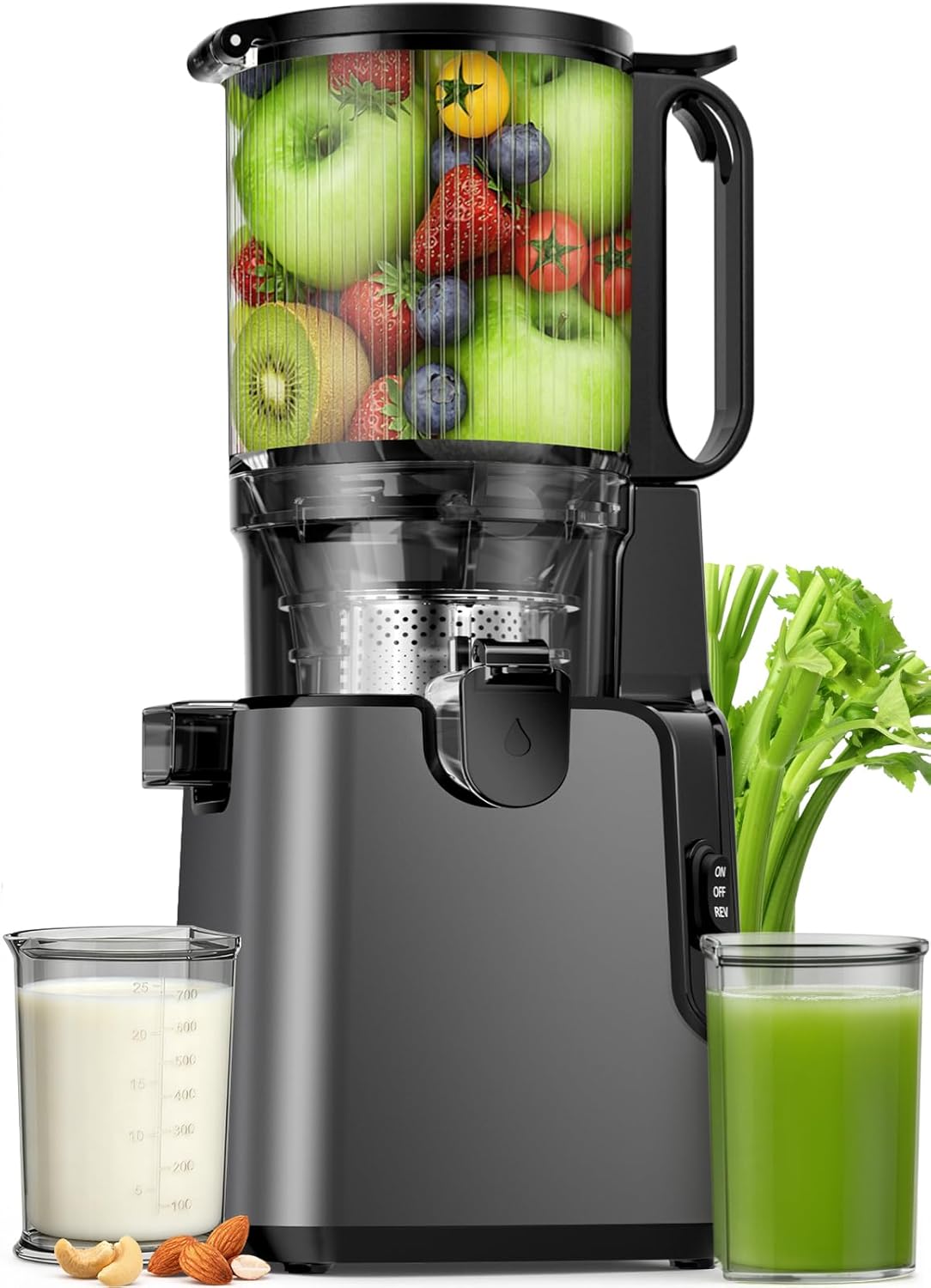 Juicer Machines with 5.8" Large Feed Chute, Cold Press Juicer For Whole Vegetables and Fruits, 400W Professional Slow Masticating juicer Easy to Clean for Batch Juicing (Titanium Gray)