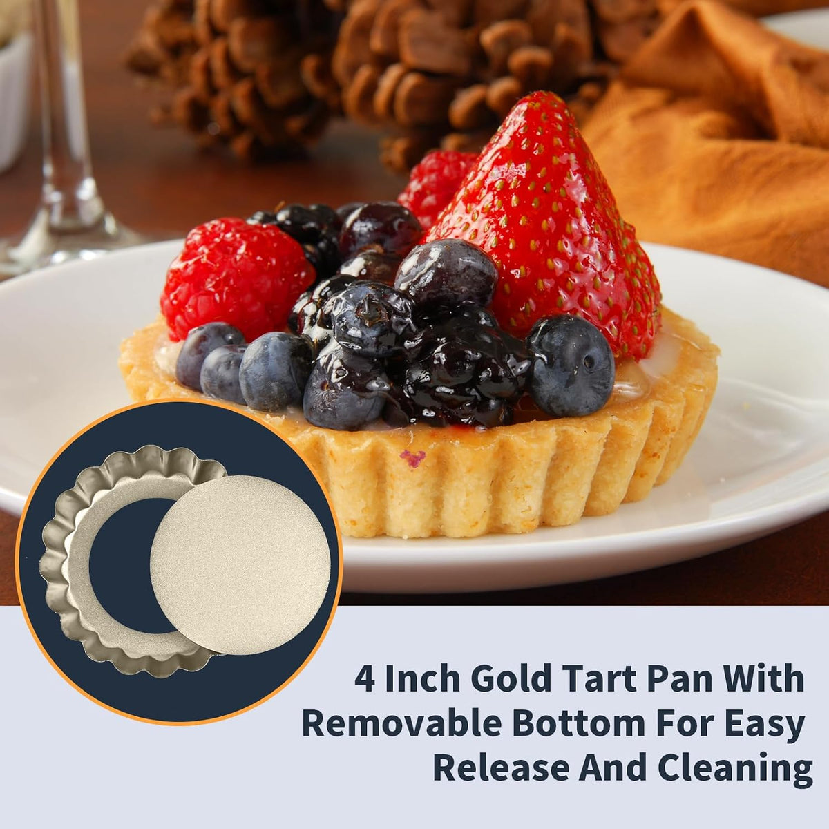 RICHSC-PAN Mini Tart Pan 12PCS, 4 Inch Tart Pan Removable Bottom Non-Stick.
