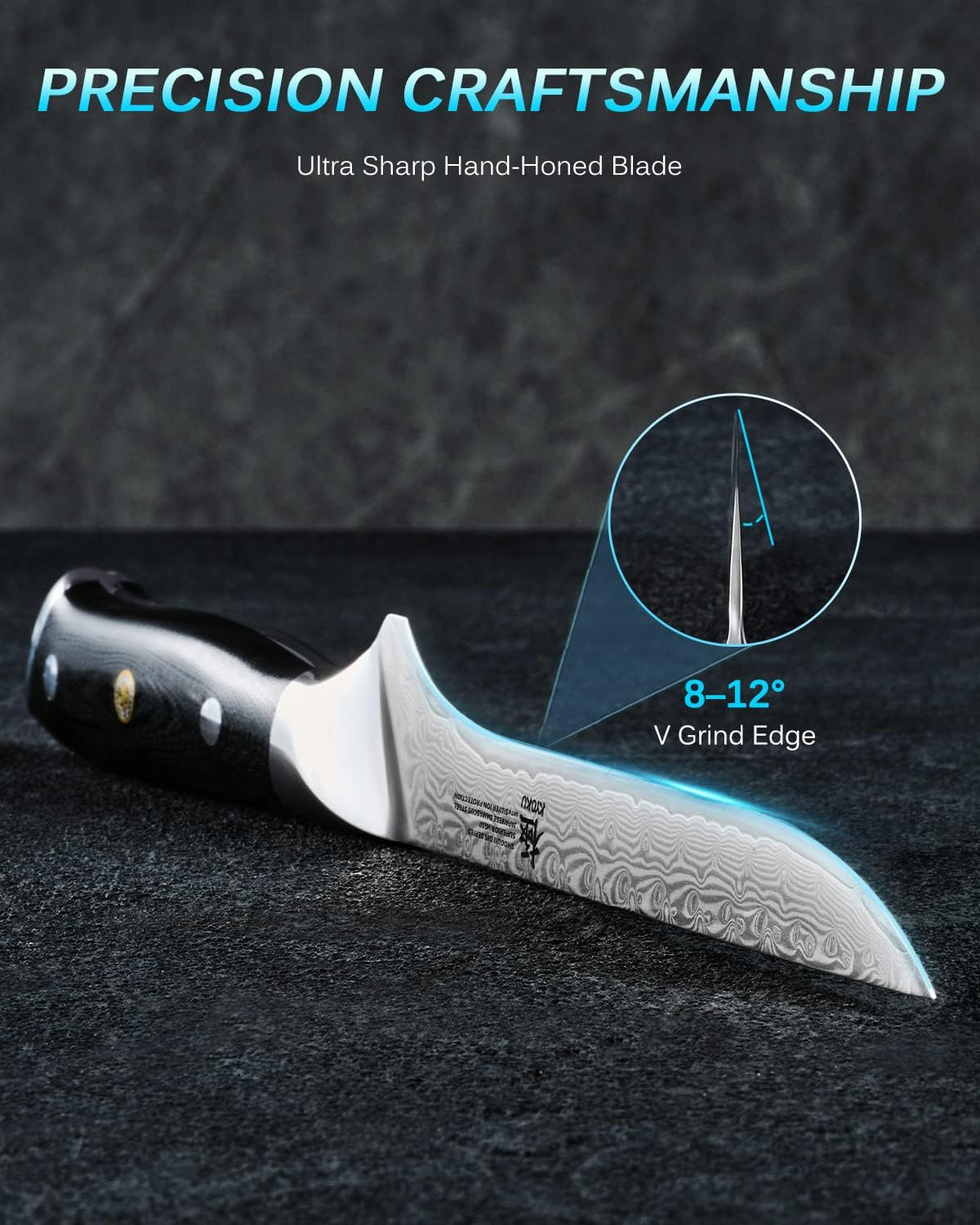 KYOKU Gin Series Boning Knife, 7" Butcher Knife, Japanese VG10 Damascus Stainless Steel Kitchen Knife with Silver Ion Blade G10 Handle Mosaic Pin, Multipurpose Fillet Knife for Meat Fish &amp; More
