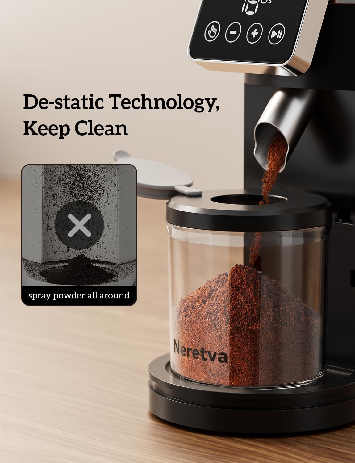 Neretva Stainless Steel Espresso Grinder with Portafilter Holder, Silver | 2 IN 1 Use Espresso Burr Grinder with 30 Grind Settings Anti-Static Coffee Grinder for Espresso/French Press/Drip/Siphon